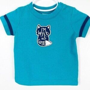 I’M WILD BUT CUTE Fox short sleeve baby t-shirt Tee size 3-6 months teal & blue